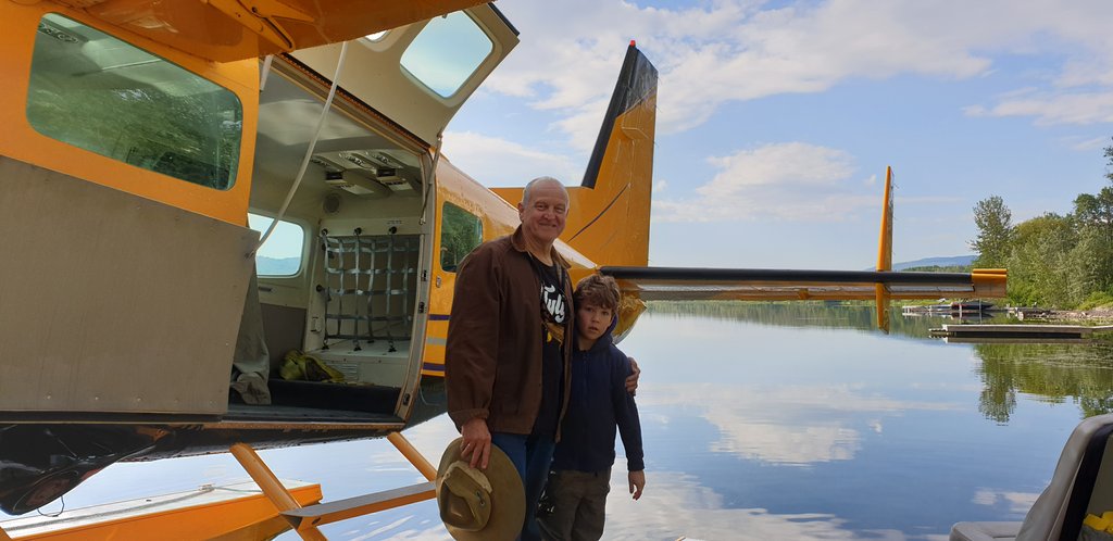 Jack and I heading off for a week's Recreational Research on the local trout at #Spatsizi with Alpine Lakes Air.